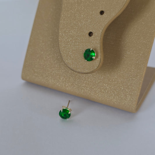 Aro con Tornillo Microcircón Redondo Verde en Plata 925