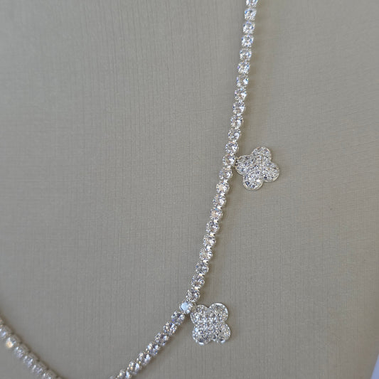 Collar Tennis de Cinco Tréboles con Microcircón en Plata 925