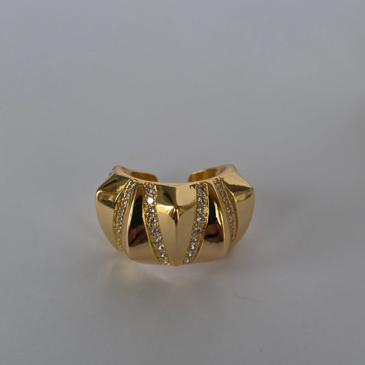 Anillo Cubano Pavé Microcircones Ajustable Baño de Oro 18K — Joyería BomLeón