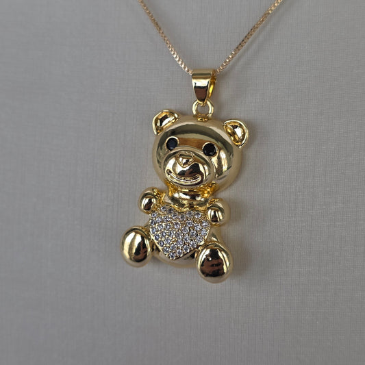 Dije Osito con Corazón de Microcircones Baño de Oro 18K — Joyería BomLeón