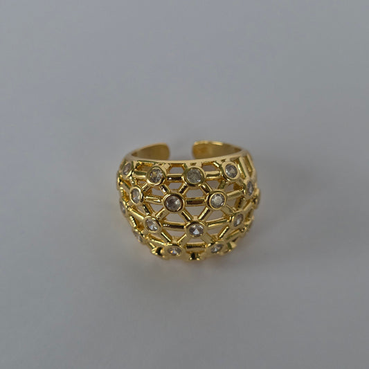 Anillo Dome Calado con Microcircones Ajustable Baño de Oro 18K — Joyería BomLeón
