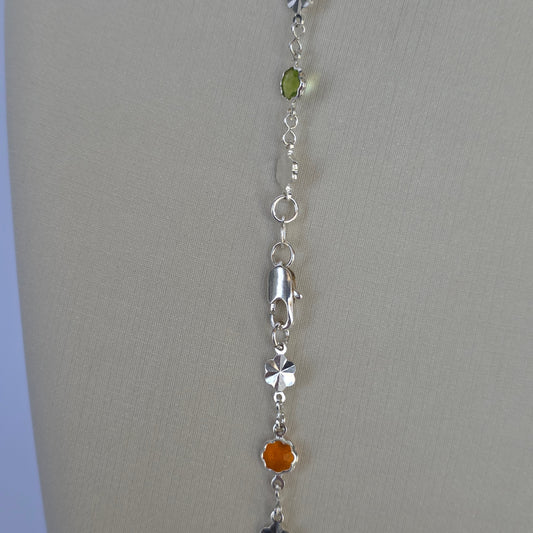 Collar de Flores con Microcircón Multicolor en Plata 925