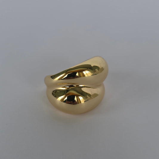 Anillo Doble Gota Dome Ajustable Baño de Oro 18K — Joyería BomLeón