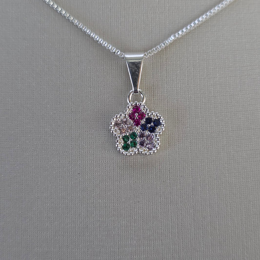 Colgante Flor con Microcircones Multicolor Plata 925