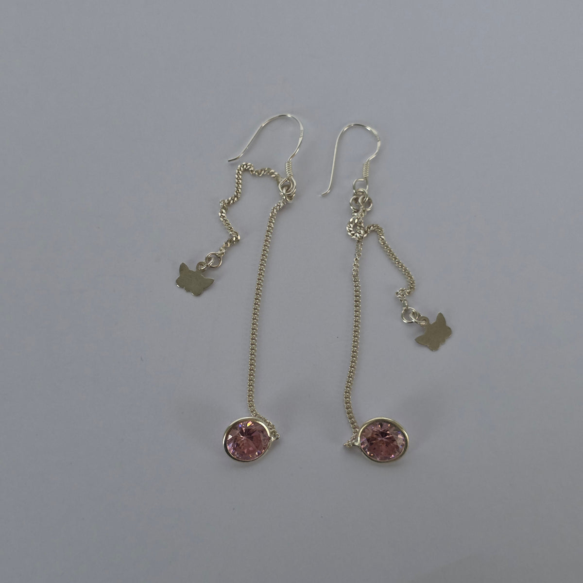 Aros Colgantes Mariposas con Microcircón Rosado en Plata 925