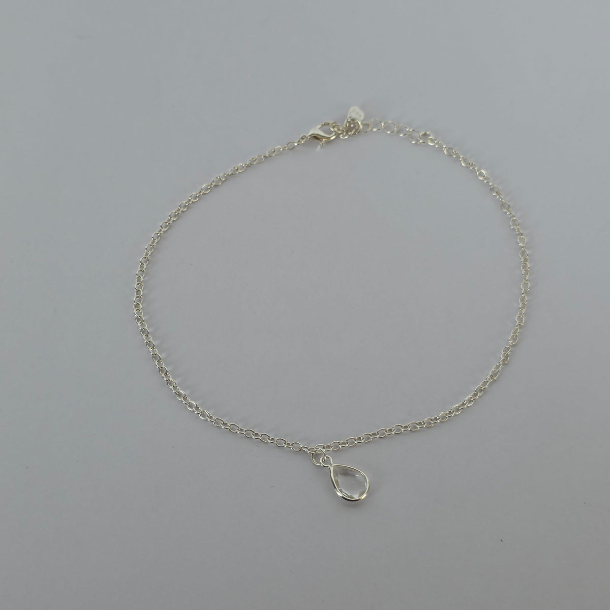 Tobillera Gota de Microcircón Transparente en Plata 925