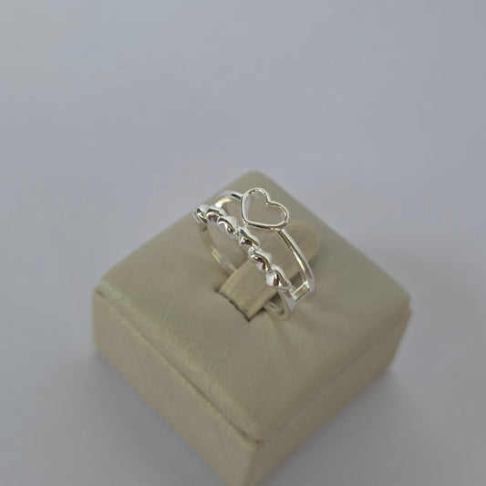 Anillo Doble Línea de Corazones en Plata 925