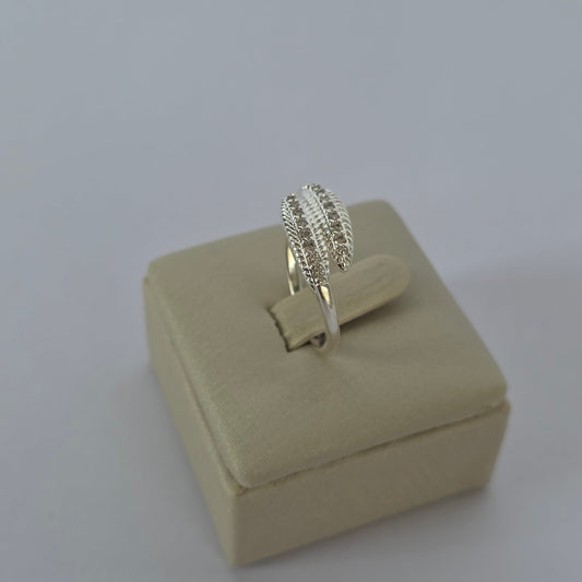 Anillo Doble Pluma con Microcircones en Plata 925