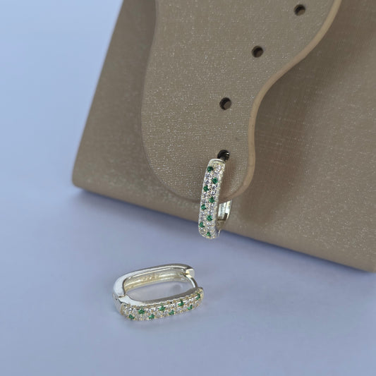 Aros Argolla Rectangular con Microcircones Verdes en Plata 925