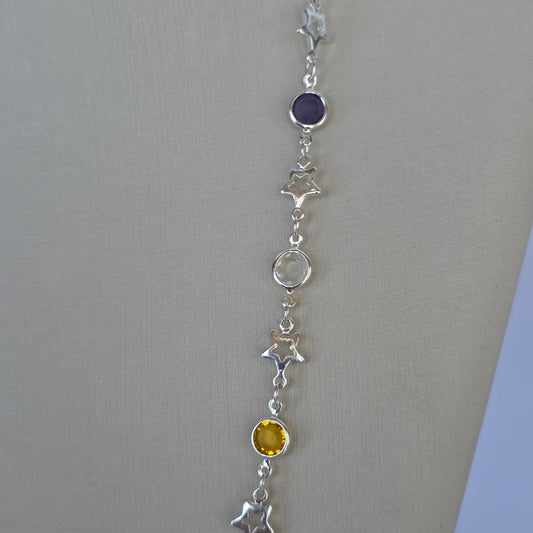 Cadena de Estrellas y Microcircones Multicolor en Plata 925