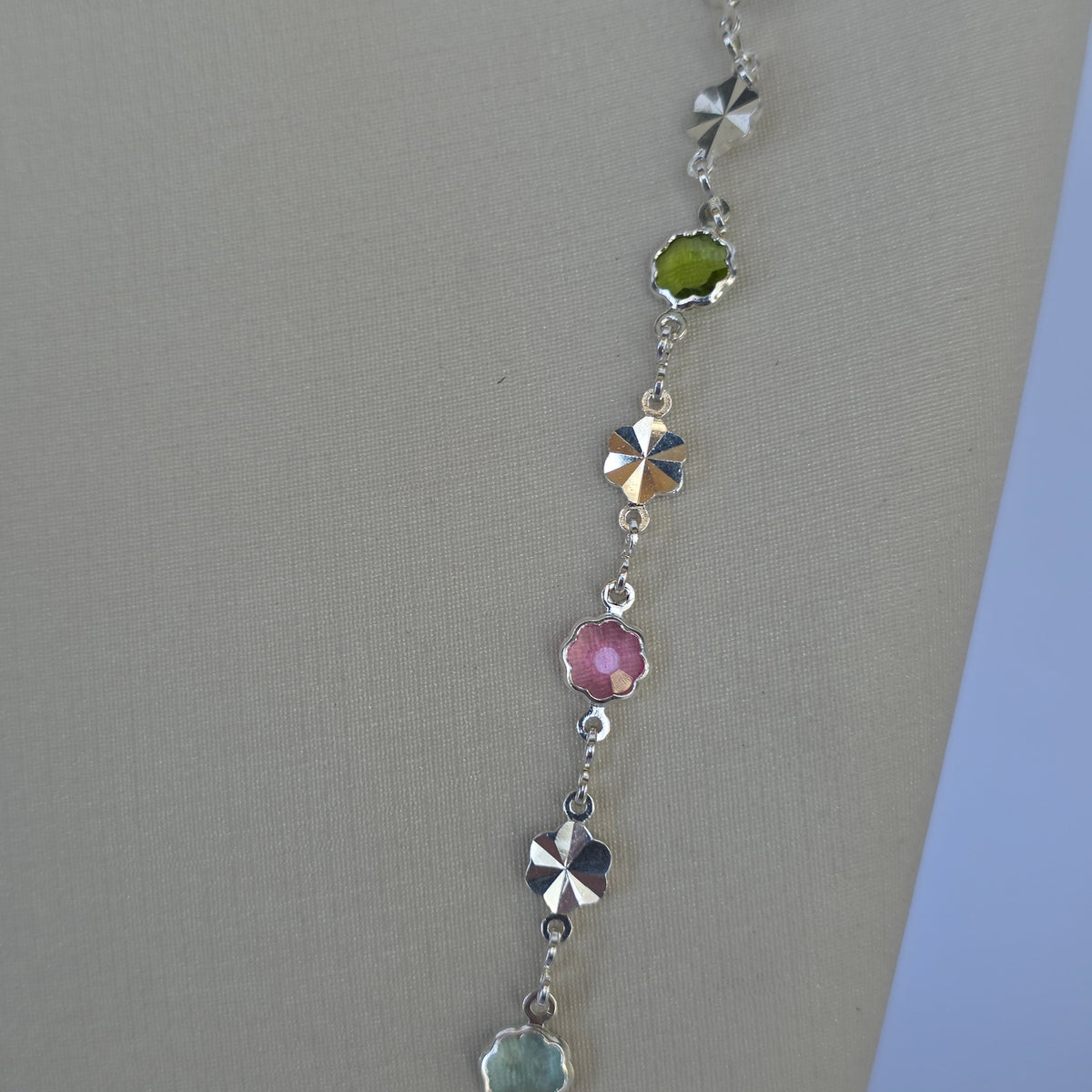 Collar de Flores con Microcircón Multicolor en Plata 925