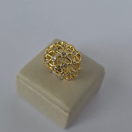 Anillo Dome Calado con Microcircones Ajustable Baño de Oro 18K — Joyería BomLeón
