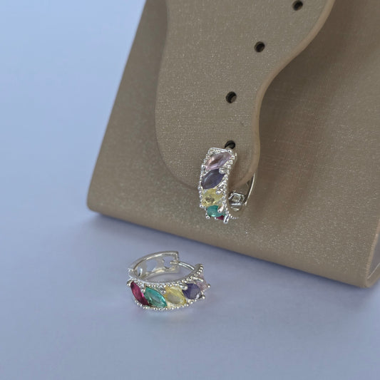 Aros Argolla con Microcircones Navette Multicolor en Plata 925