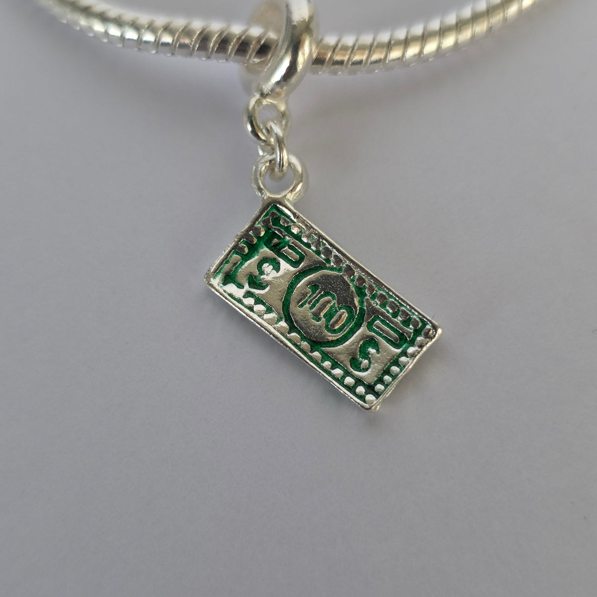 Charm Billete 100 con Detalles Verdes Plata 925