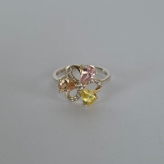 Anillo Flor Calada con Microcircones Multicolor en Plata 925