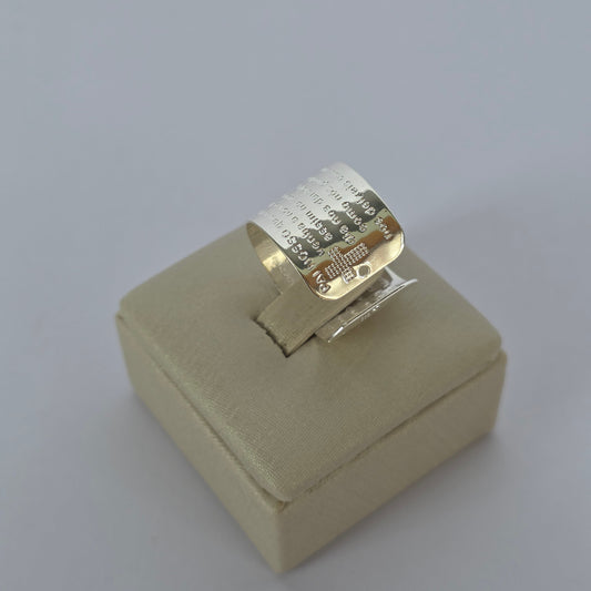 Anillo Ancho Ajustable con Cruz y Grabado en Plata 925
