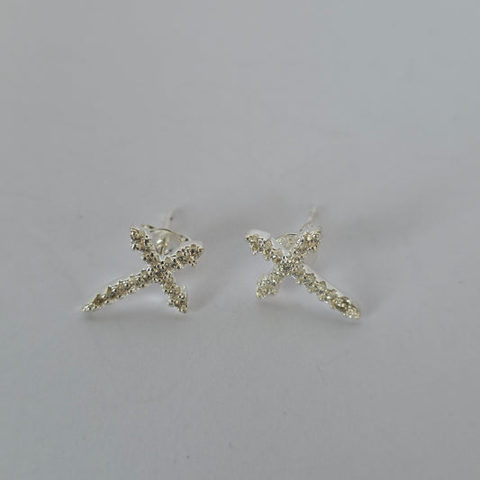 Aros con tornillo Cruz Pavé con Microcircones en Plata 925
