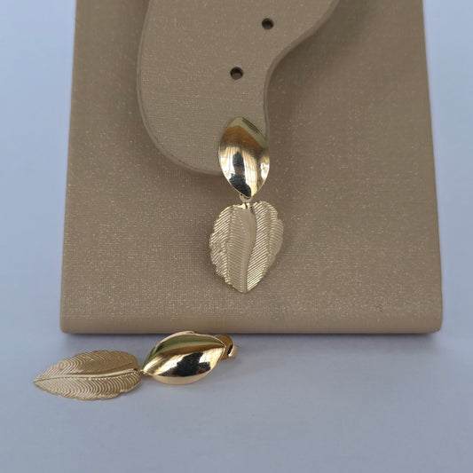 Aros Colgantes Hoja Texturada con Topo Ovalado Espejo Dorados Baño de Oro 18K — Joyería BomLeón