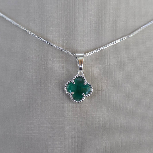 Colgante Trébol con Microcircón Verde Plata 925