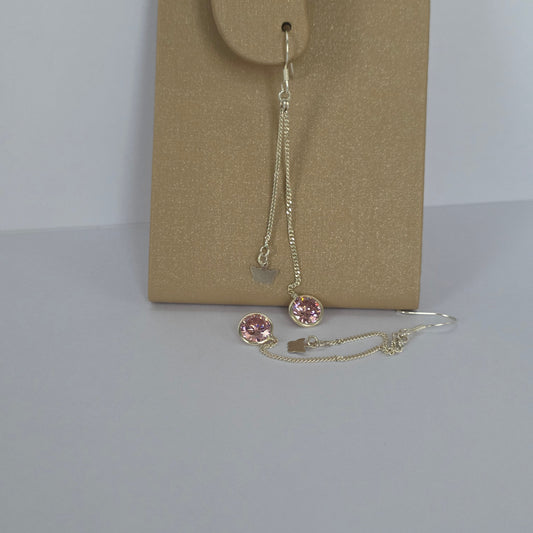 Aros Colgantes Mariposas con Microcircón Rosado en Plata 925