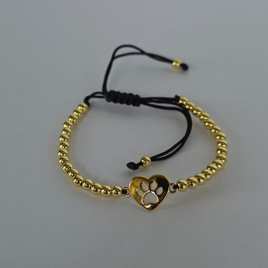 Pulsera Macramé Bolitas Doradas Dije Corazón Patita – Baño de Oro 18K — Joyería BomLeón