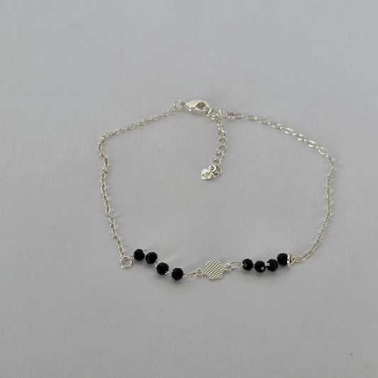 Tobillera Corazón Texturizado con Microcircones Negros en Plata 925