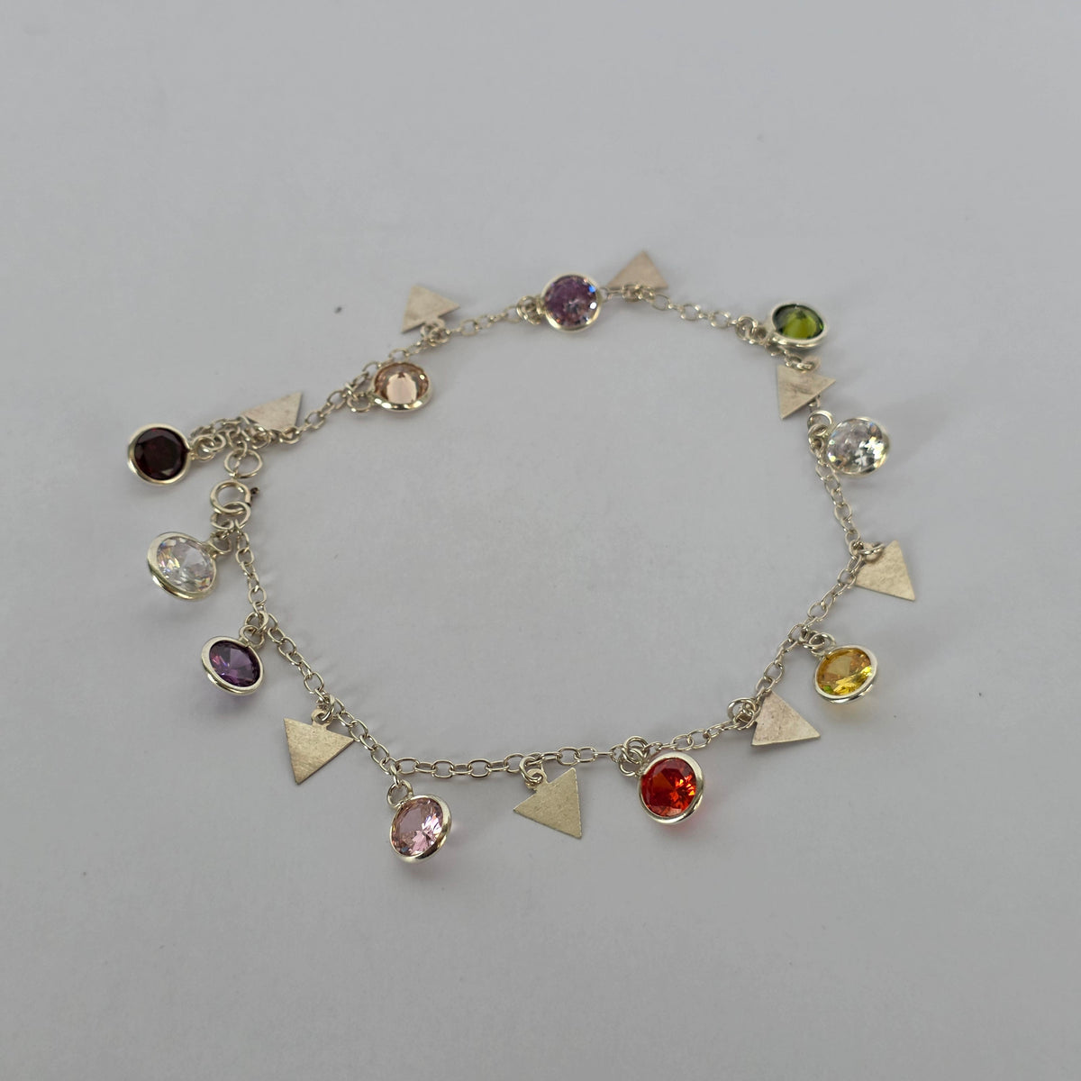 Tobillera Triángulos con Microcircones Multicolor en Plata 925
