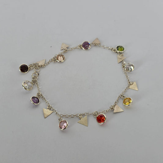 Tobillera Triángulos con Microcircones Multicolor en Plata 925