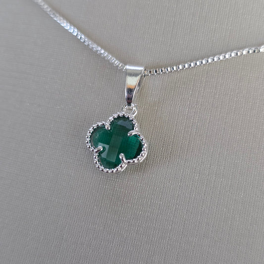 Comprar Colgante Trébol con Microcircón Verde Plata 925 - Joyería BomLeón Chile
