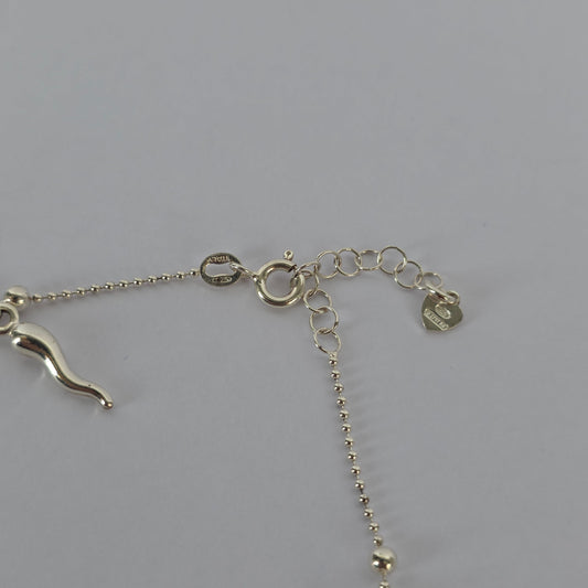 Tobillera Cadena de Bolitas con Dijes de Cuerno en Plata 925