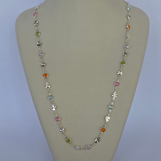 Comprar Collar de Flores con Microcircón Multicolor en Plata 925 - Joyería BomLeón Chile