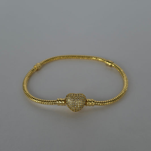 Pulsera Snake Chain Corazón Microcircones Pavé – Baño de Oro 18K — Joyería BomLeón