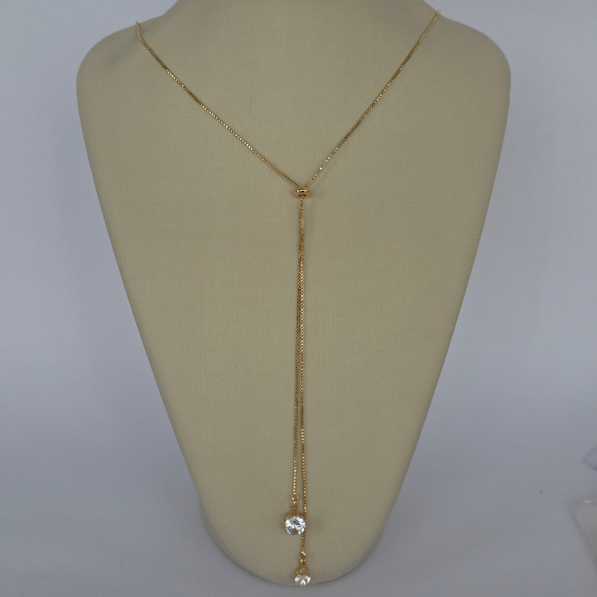 Collar Lariat Doble Microcircón Baño de Oro 18K — Joyería BomLeón