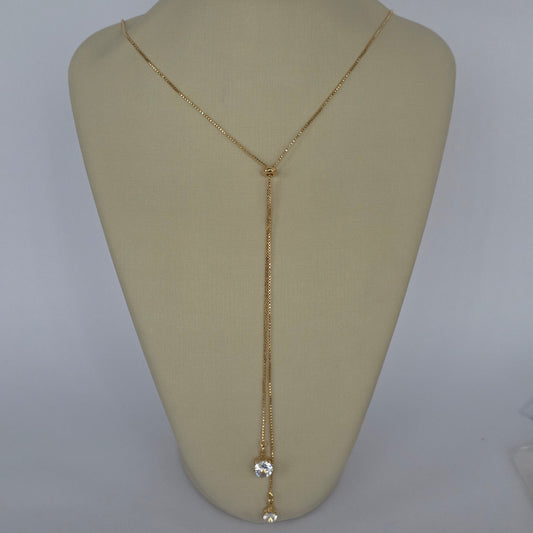 Collar Lariat Doble Microcircón Baño de Oro 18K — Joyería BomLeón