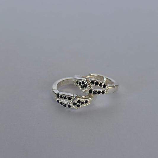 Comprar Aros Argolla Geométrica con Microcircones Negros en Plata 925 - Joyería BomLeón Chile