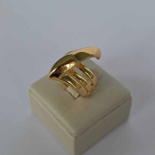 Anillo Triple Banda Cruzada Ajustable Baño de Oro 18K — Joyería BomLeón