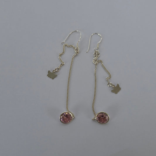 Aros Colgantes Mariposas con Microcircón Rosado en Plata 925