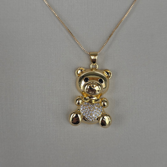 Dije Osito con Corazón de Microcircones Baño de Oro 18K — Joyería BomLeón
