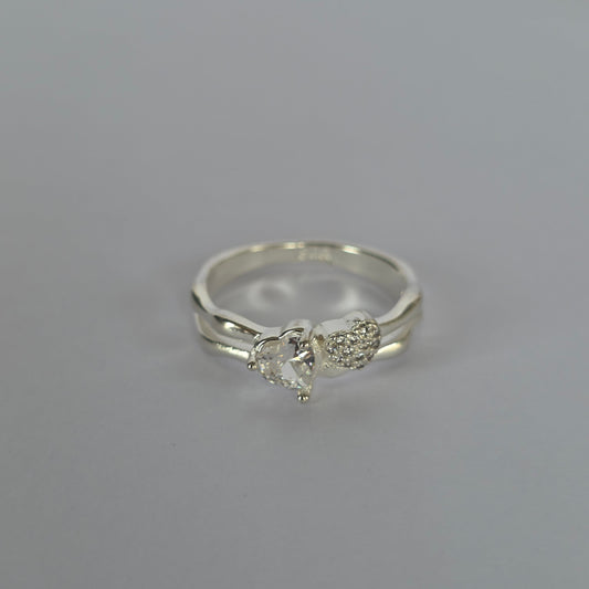 Anillo Doble Corazón con Microcircones en Plata 925