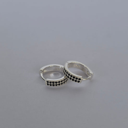 Comprar Aros Argolla Doble Fila de Microcircones Negros en Plata 925 - Joyería BomLeón Chile