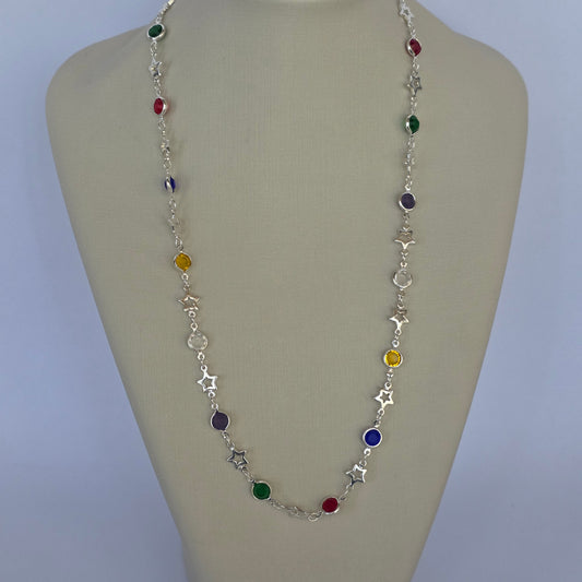 Comprar Cadena de Estrellas y Microcircones Multicolor en Plata 925 - Joyería BomLeón Chile