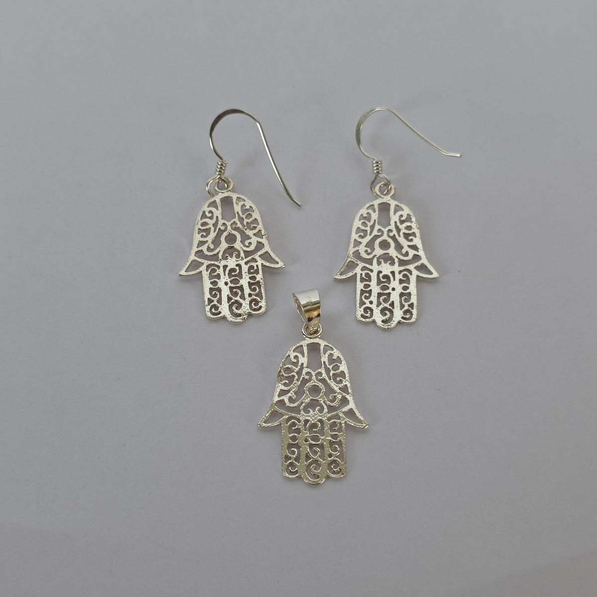 Conjunto Aros y Colgante Mano de Fátima Calada en Plata 925