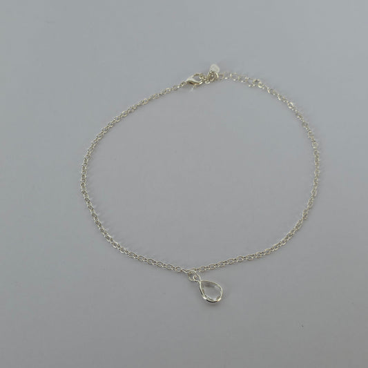 Tobillera Gota de Microcircón Transparente en Plata 925