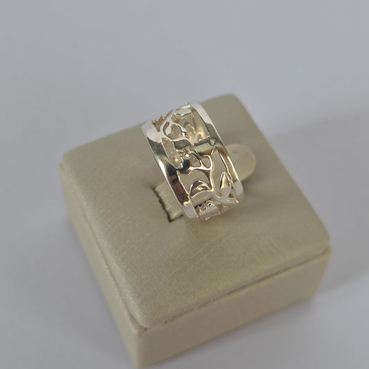 Anillo Ancho Calado de Formas Orgánicas en Plata 925