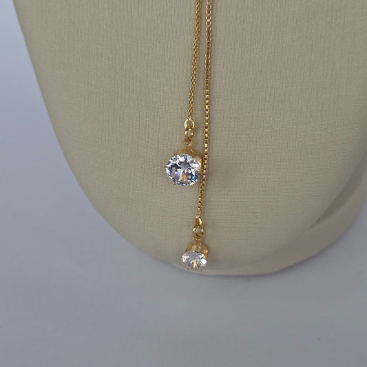 Collar Lariat Doble Microcircón Baño de Oro 18K — Joyería BomLeón