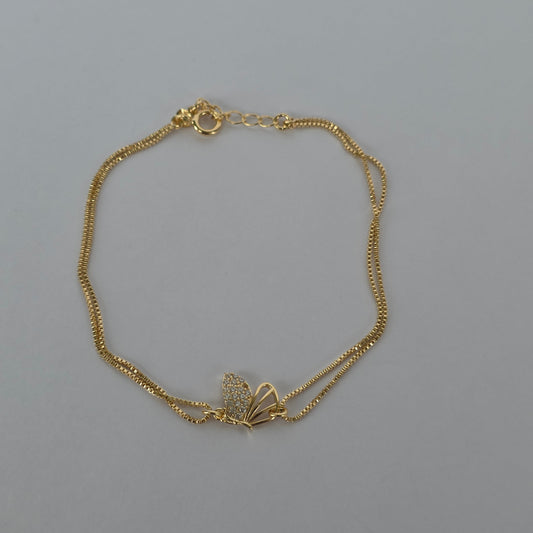 Pulsera Doble Cadena Veneciana con Mariposa y Microcircones – Baño de Oro 18K — Joyería BomLeón