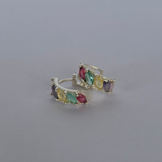 Aros Argolla con Microcircones Navette Multicolor en Plata 925