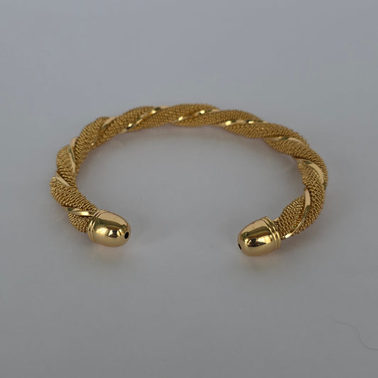 Pulsera Cuff Trenzada Mesh con Remates Ovalados – Baño de Oro 18K — Joyería BomLeón