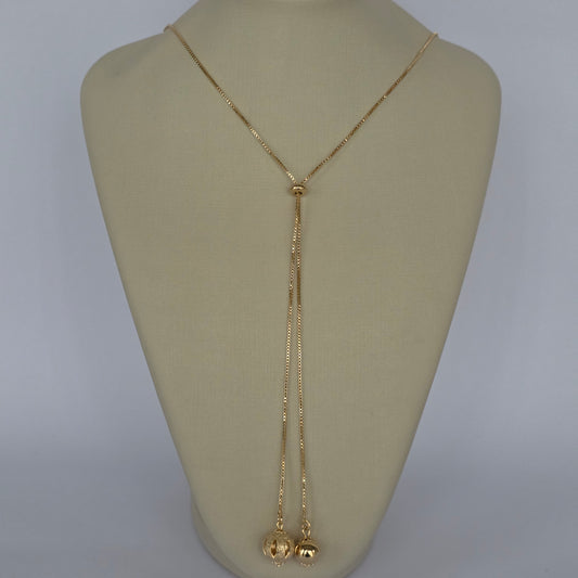 Cadena Box Lariat Ajustable con Dijes Esferas Baño de Oro 18K — Joyería BomLeón