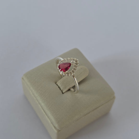 Anillo Gota Fucsia con Microcircones en Plata 925